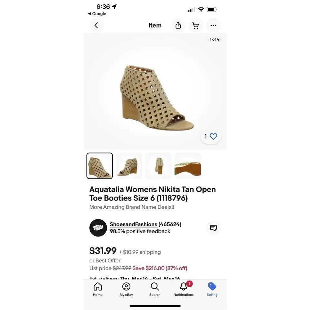 Aquatalia Nikita Tan Perforated Leather Open Toe Wedge Sandals sz 9 EUC